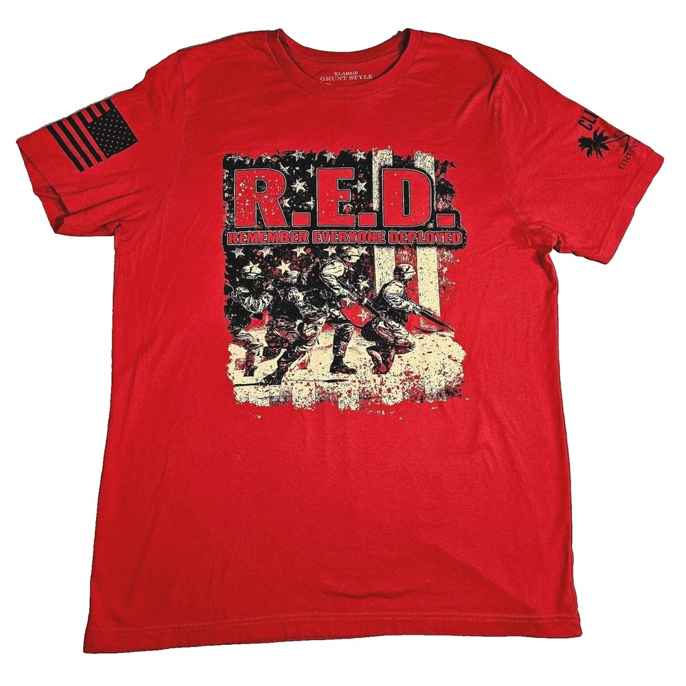 Grunt Style R.E.M.D. Shirt Adult XL Red Remember Everyone Deployed Military Tee